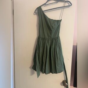 TCEC One-Shoulder Dress in Olive Green